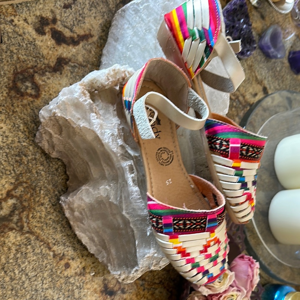 Colorful Woven Sandals with Buckle Strap - Picture 2 of 3